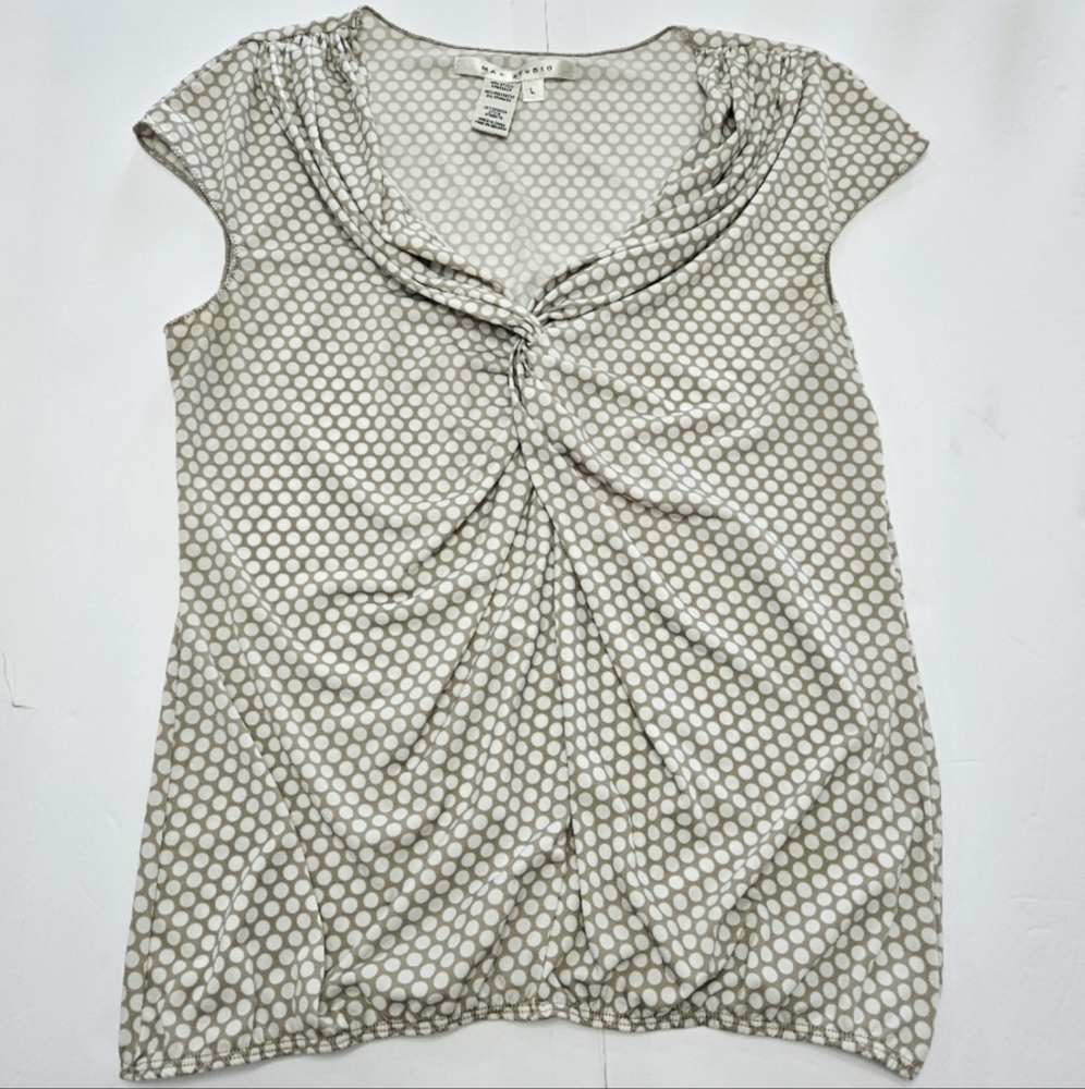 Max Studio Taupe White Polka Dot Sleeveless Blouse Sz Lg - Picture 8 of 8